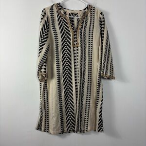 Soft Surroundings Tunic Dress Womens PL Beaded Embellished Travel Neutral Boho